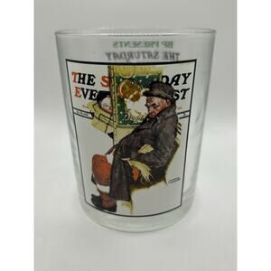 ~*Vintage*~Norman Rockwell Glass Saturday Evening Post “Santa On Train” 1940 EUC